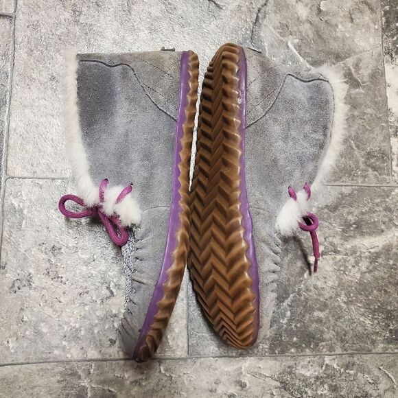 Sorel X Anthropologie Out N About High Cut Moccasin Suede Gray Purple Slippers - Picture 4 of 10